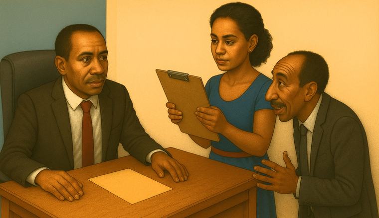 [ክቡር ሚኒስትሩ የውጭ ሰዎች ጭምር በተሳተፉበት ስብሰባ የመክፈቻ ንግግር ካደረጉ በኋላ ከአንድ የምዕራብ አገር ዲፕሎማት ጋር እየተነጋገሩ ነው]